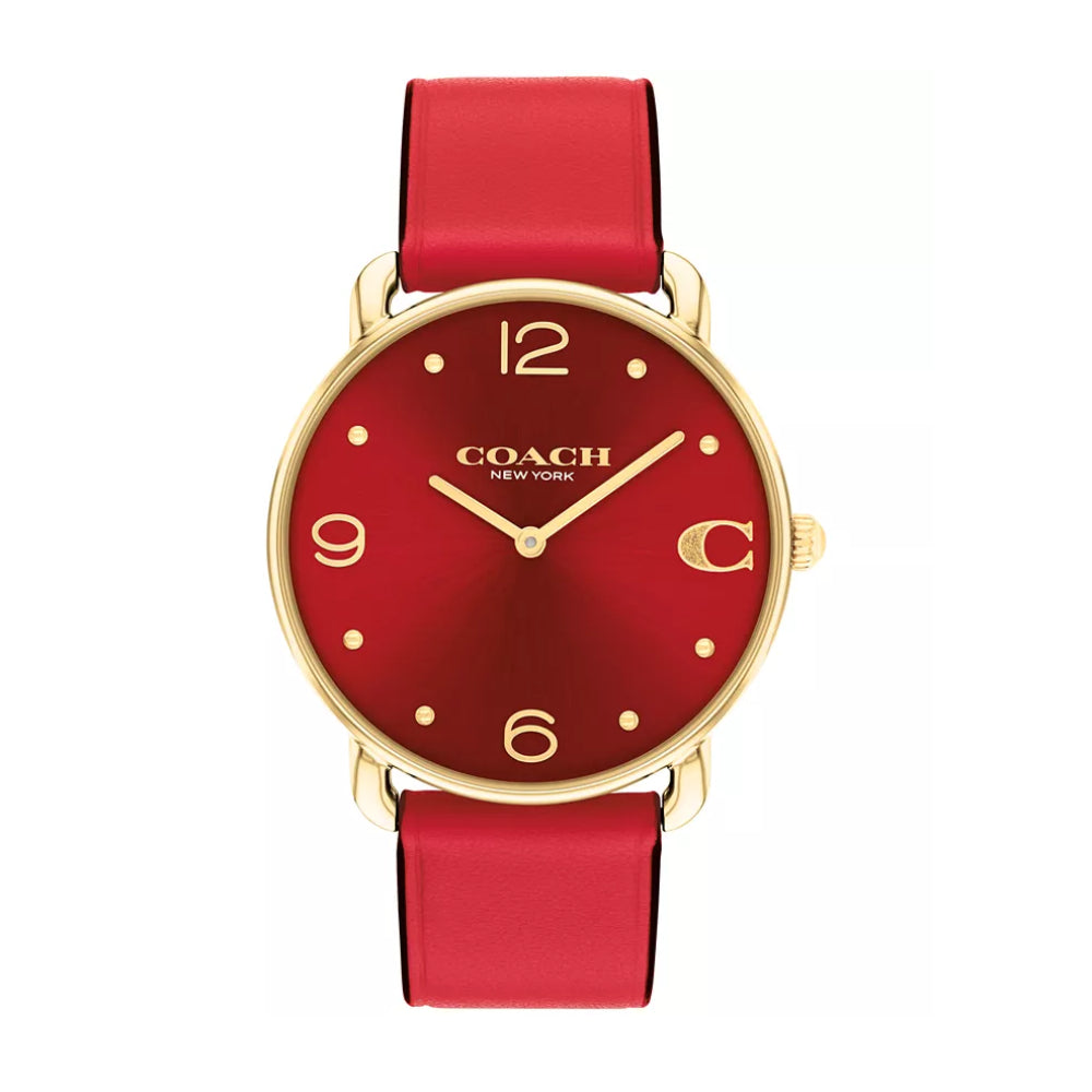 Reloj de cuarzo con correa de piel para mujer Coach Elliot de 36 mm, color rojo