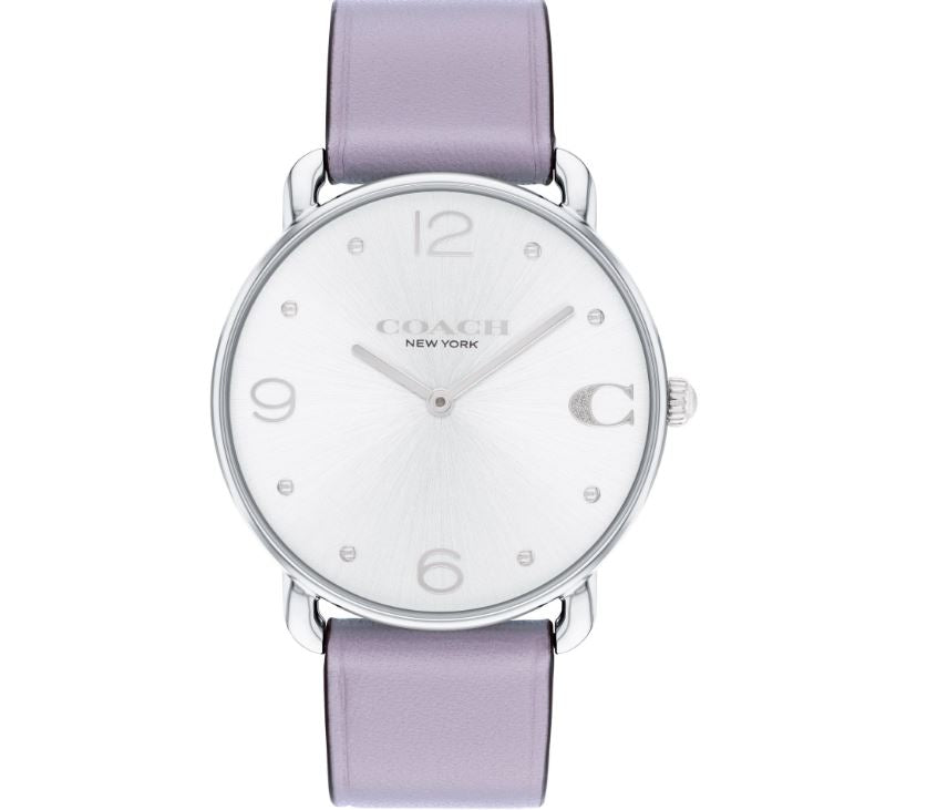 COACH Elliot White Sunray Dial Purple Leather Strap Watch 36mm