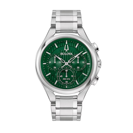 Reloj de pulsera de acero inoxidable Bulova Curv de 44 mm para hombre, esfera verde