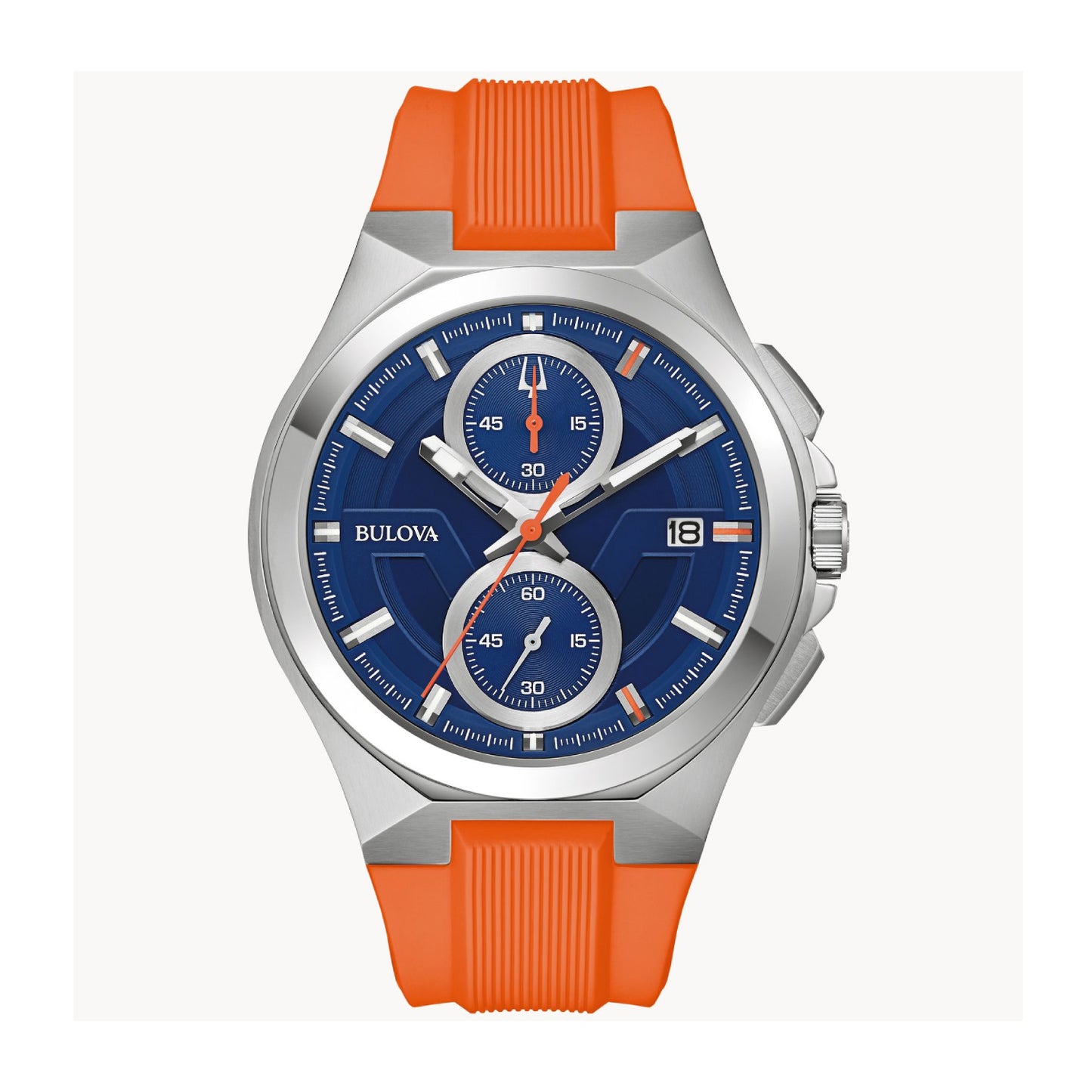 Reloj cronógrafo para hombre Bulova Maquina Marc Anthony de 46 mm con correa naranja y esfera azul