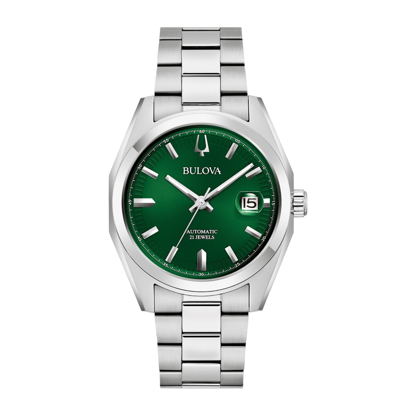 Reloj automático para hombre Bulova Surveyor de 39 mm con pulsera plateada y esfera verde