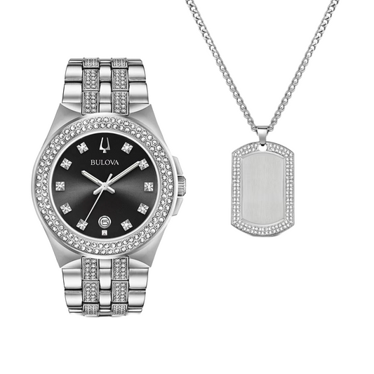BULOVA MENS CRYSTAL WATCH SET