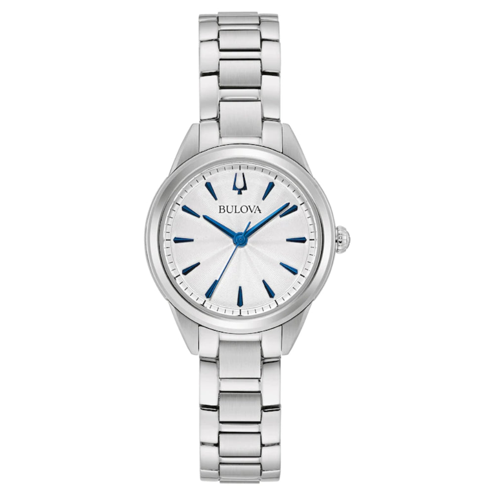 Reloj Bulova Sutton Classic para mujer, de acero inoxidable, de 28 mm, esfera plateada