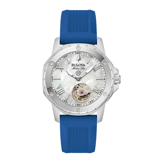 Reloj Bulova Marine Star para mujer, correa azul de 35 mm y esfera blanca