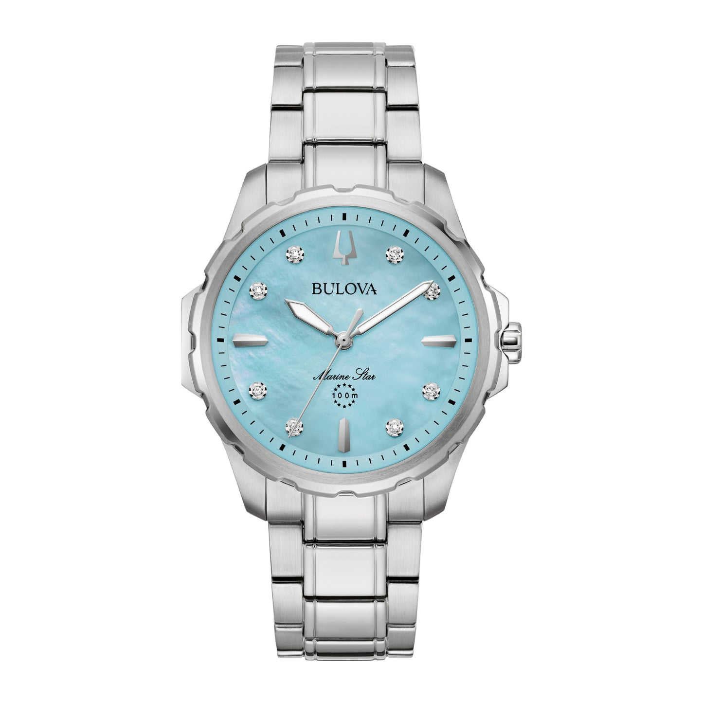 Reloj de pulsera plateado Bulova Marine Star para mujer de 36 mm con esfera azul