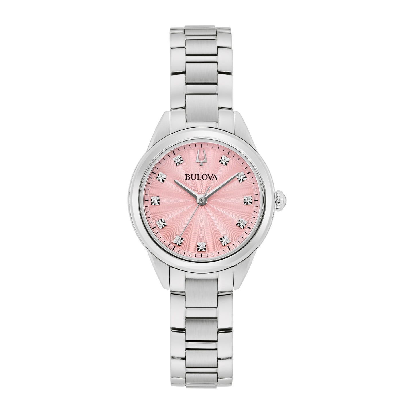 Reloj de pulsera plateado Bulova Sutton para mujer de 28 mm con esfera rosa