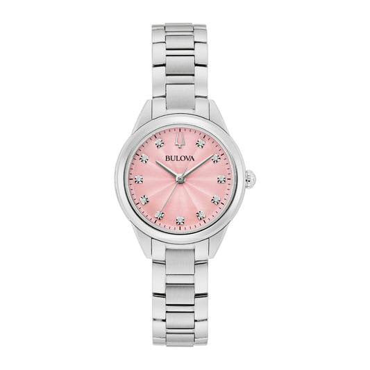 Bulova Sutton Women's 28mm Silver Bracelet Watch - Pink Dial