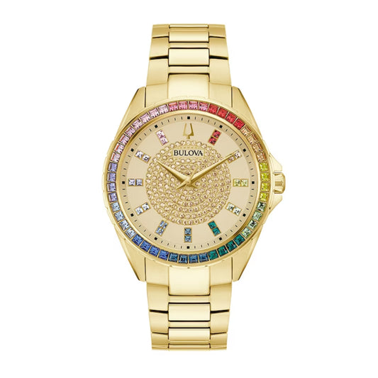 Reloj de pulsera dorado para hombre Bulova Phantom Crystal de 40 mm con esfera color champán