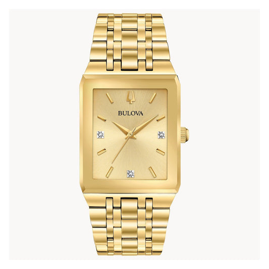 Reloj de pulsera de acero inoxidable Bulova Quadra Modern para hombre de 30,75 mm, dorado