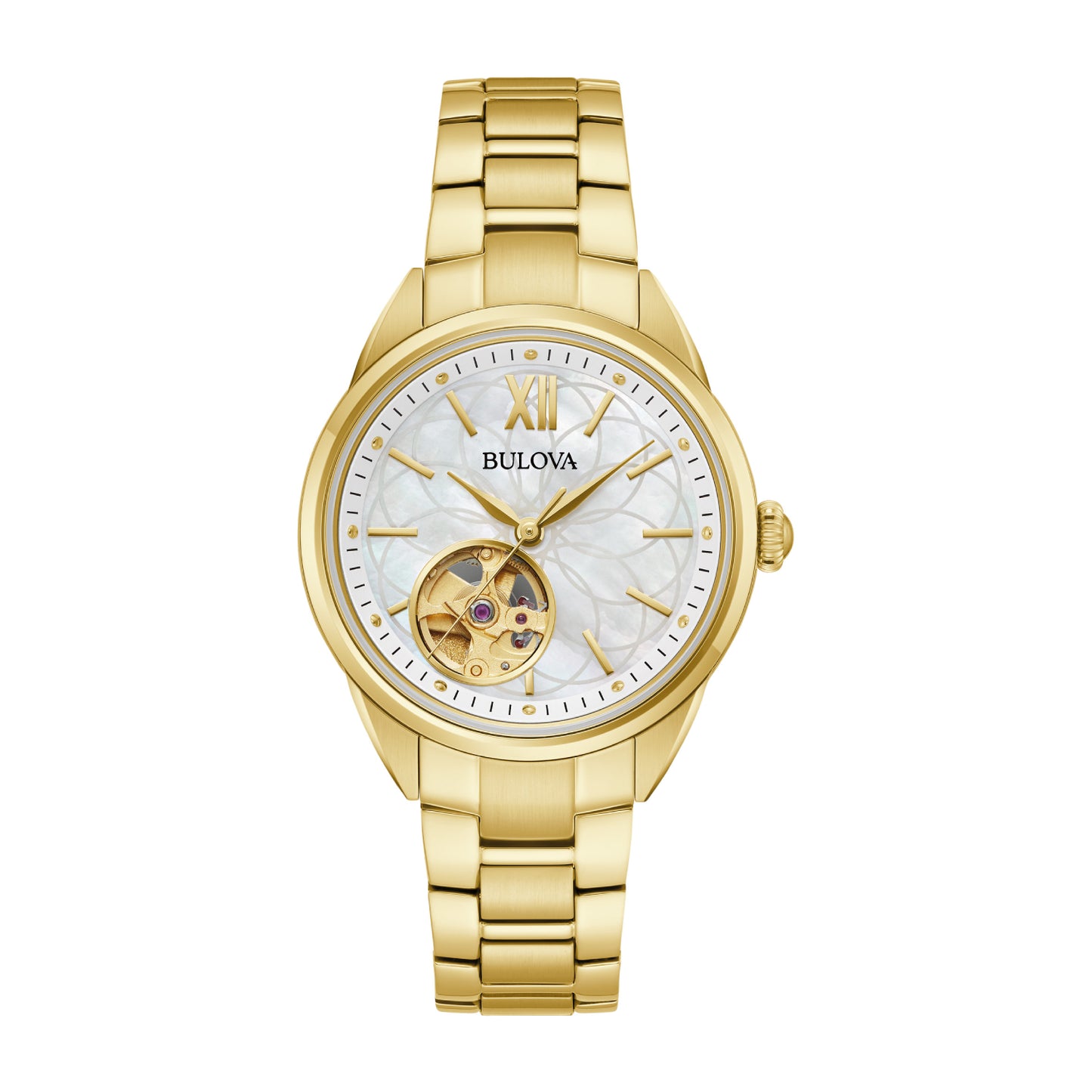 Bulova Sutton Women's 34mm Automatic Gold Bracelet Watch - Mother of Pearl Dial