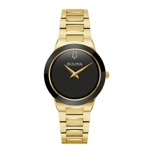 Reloj de pulsera dorado para mujer Bulova Millennia de 32 mm con esfera negra