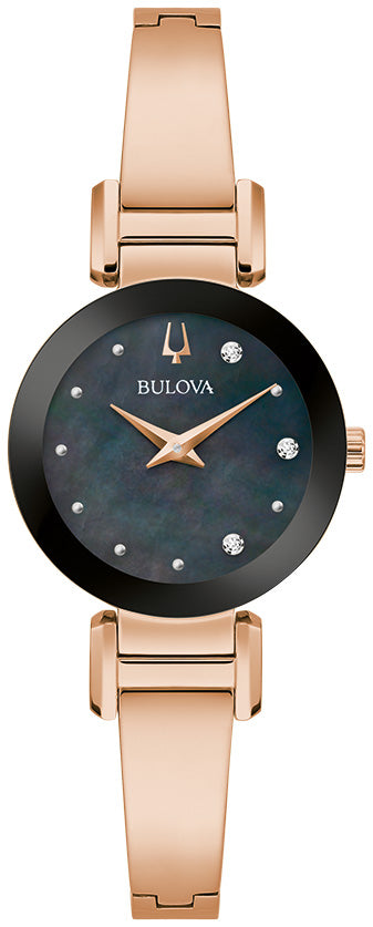 Reloj de pulsera de acero inoxidable de cuarzo Bulova Modern Marc Anthony para mujer de 26 mm con esfera negra