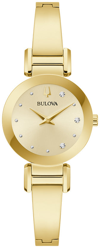 Reloj de pulsera de acero inoxidable de cuarzo Bulova Modern Marc Anthony para mujer, 26 mm, dorado