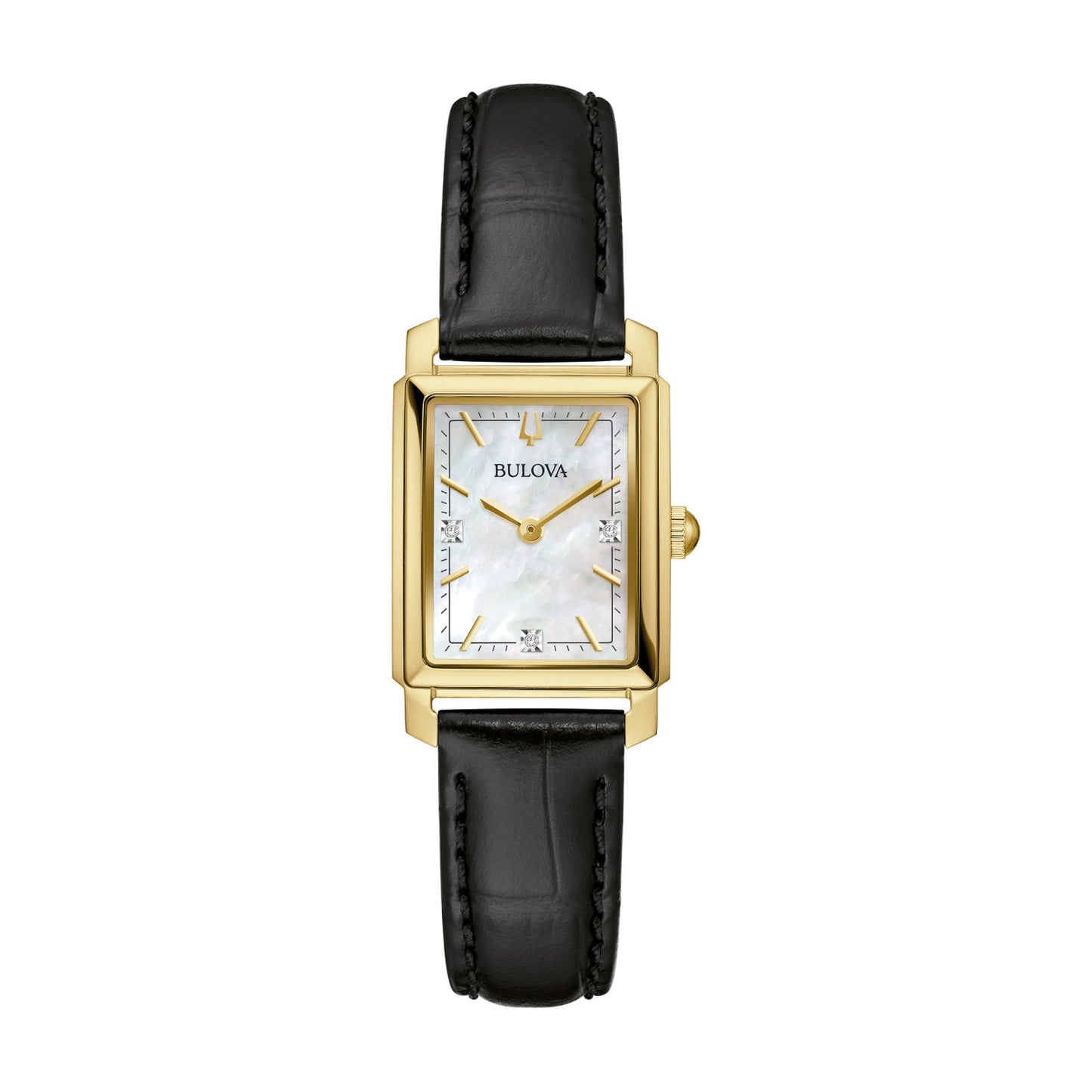 Bulova Sutton Women's 21mm Two-Hand Black Strap Watch - Mother of Pearl Dial