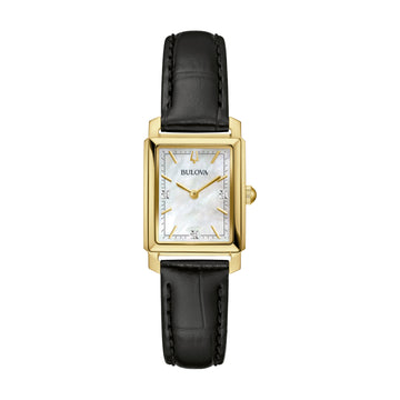 Bulova Sutton Women's 21mm Two-Hand Black Strap Watch - Mother of Pearl Dial