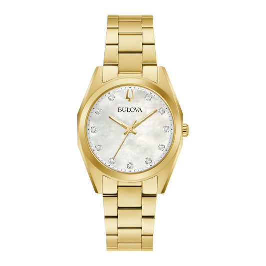 Reloj de pulsera dorado para mujer Bulova Surveyor de 31 mm con esfera blanca