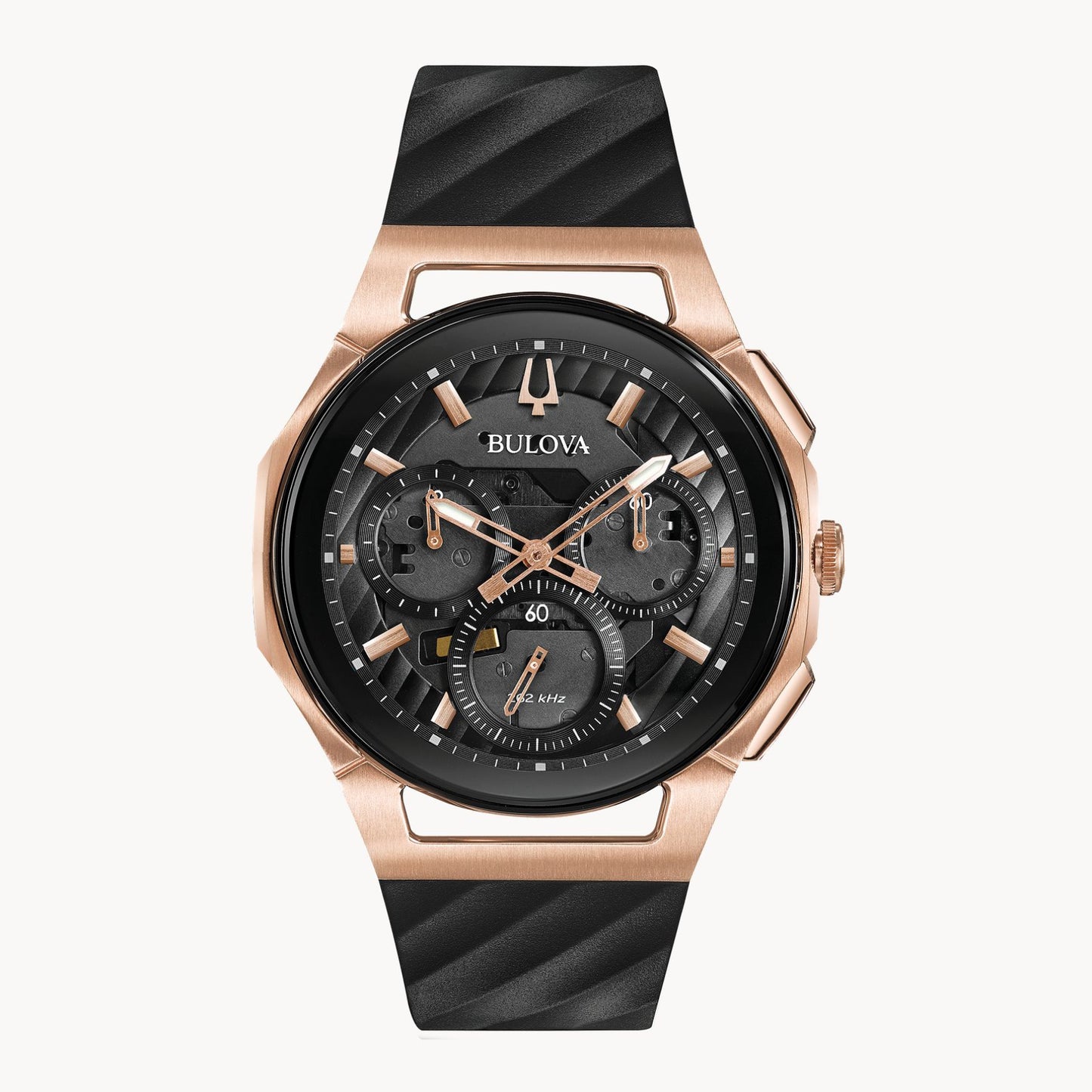 Reloj para hombre Bulova Curv Hpq Curv de 44 mm con correa de caucho, color negro