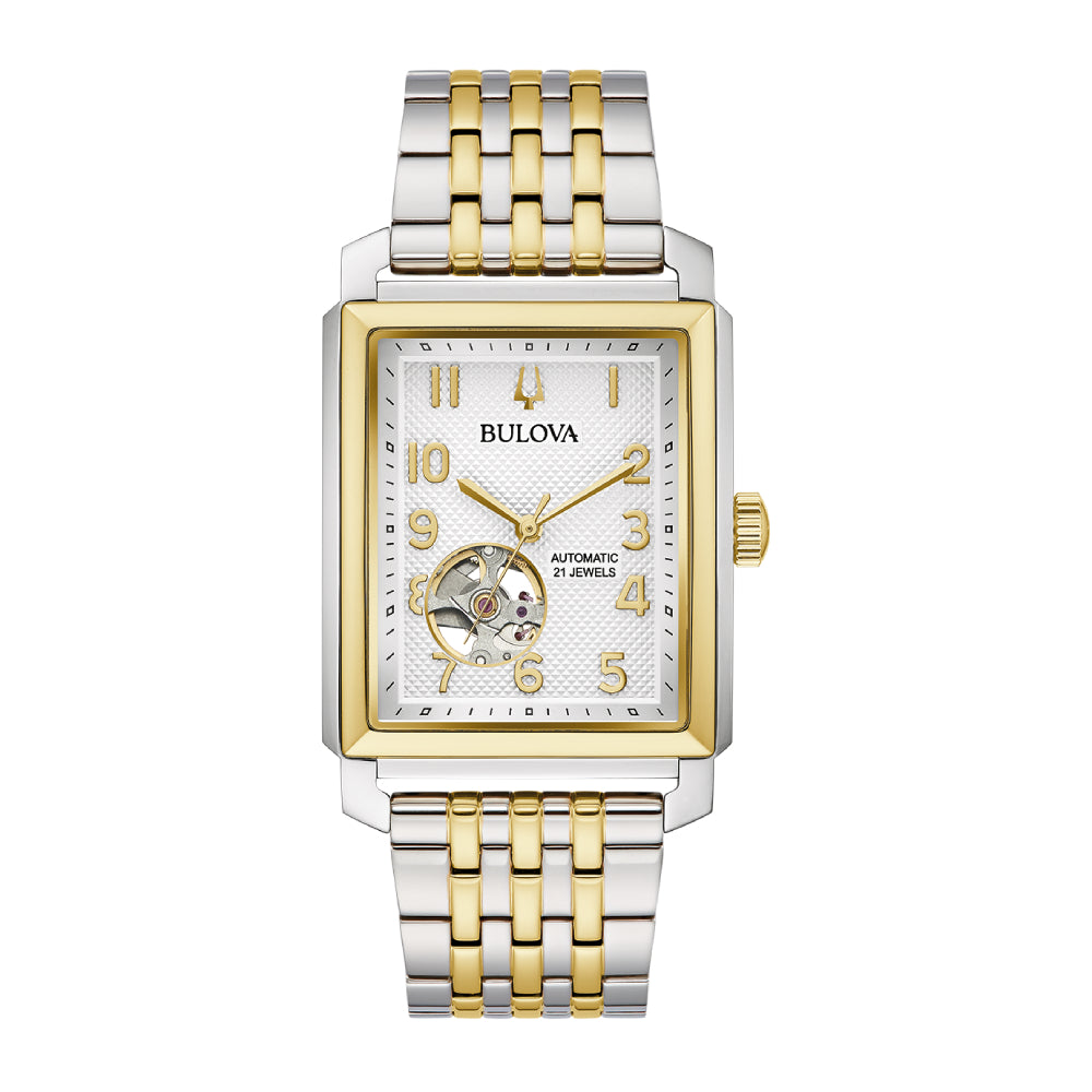 Reloj de pulsera de dos tonos con tres manecillas y esfera plateada Bulova Sutton para hombre de 33 mm