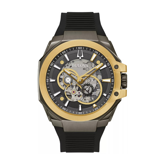 Reloj cronógrafo Bulova Maquina Marc Anthony para hombre, 46 mm, correa negra, esfera gris