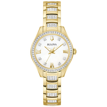 Bulova Crystal Men's 28.5mm Quartz Two Tone Stainless Steel Bracelet Watch - White Dial