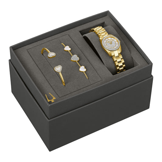 Bulova Crystal Women's 23.5mm Watch & Bracelet Box Set (3-Piece) - Gold