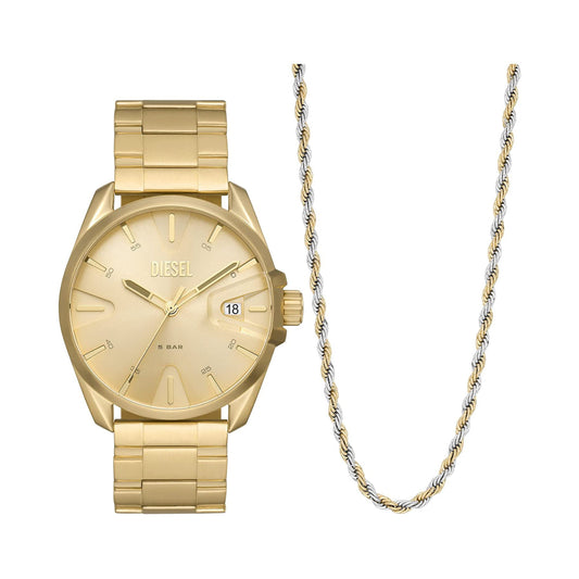 Reloj de pulsera de acero inoxidable de cuarzo Diesel Ms9 para hombre de 44 mm, dorado 