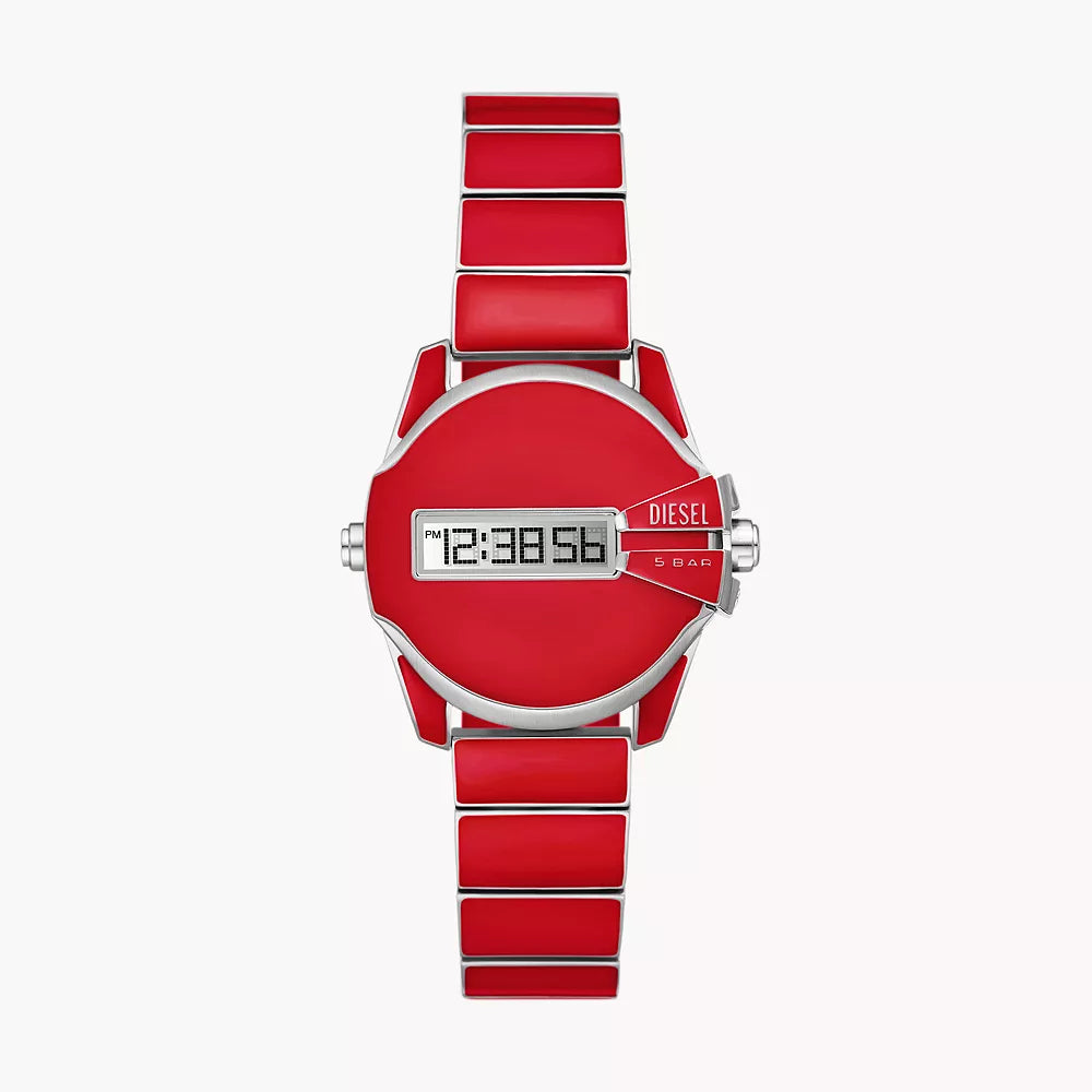 Reloj de pulsera de cuarzo para hombre Diesel Baby Chief de 32 mm, color rojo y plateado