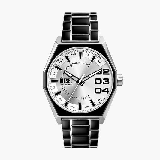 Reloj Diesel Scraper para hombre con correa de cuarzo de 43 mm, color negro y plateado