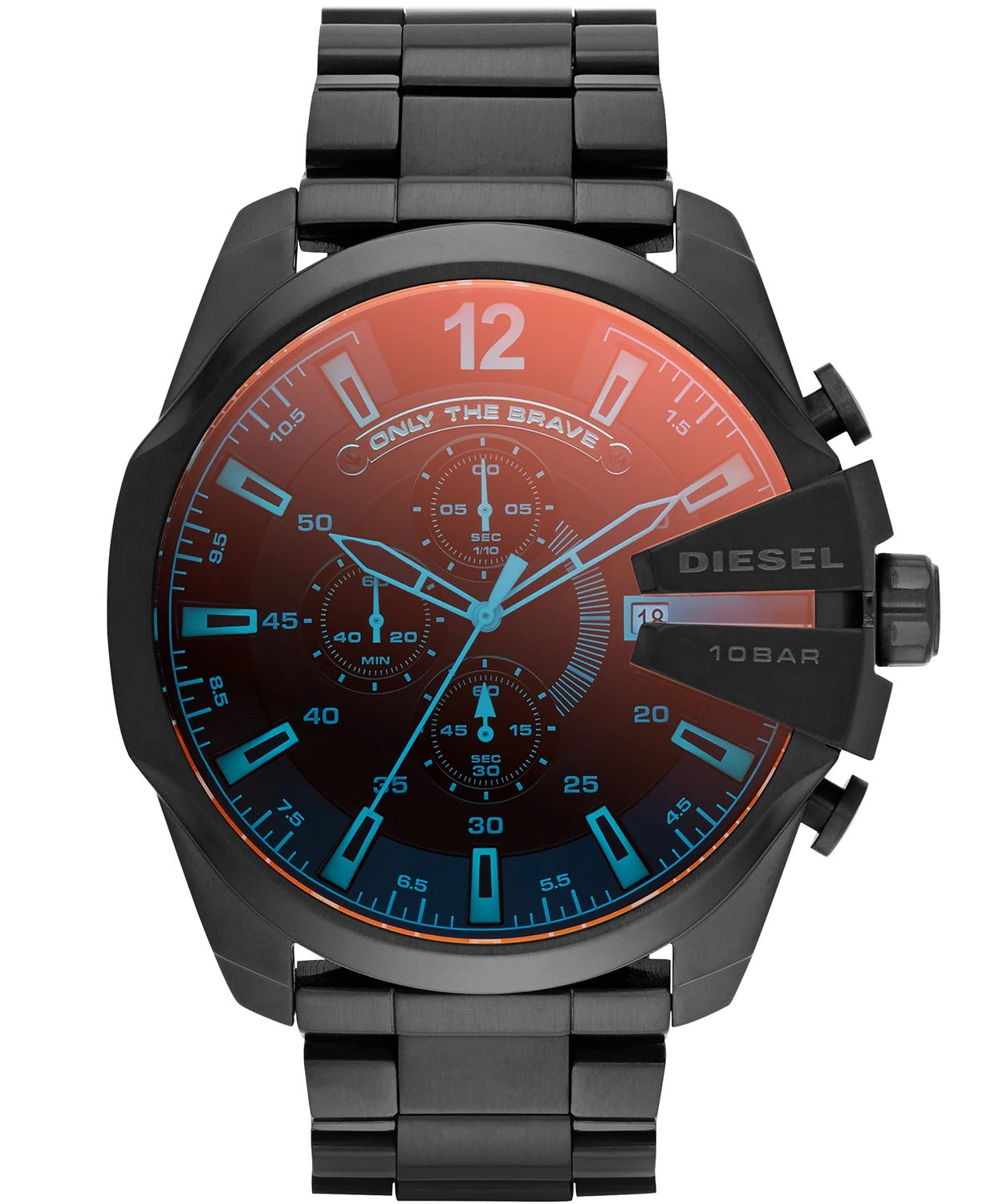 Diesel Men's Chronograph Iridescent Crystal Mega Chief Ion-Plated Stainless Steel Bracelet Watch - Black - Curacao