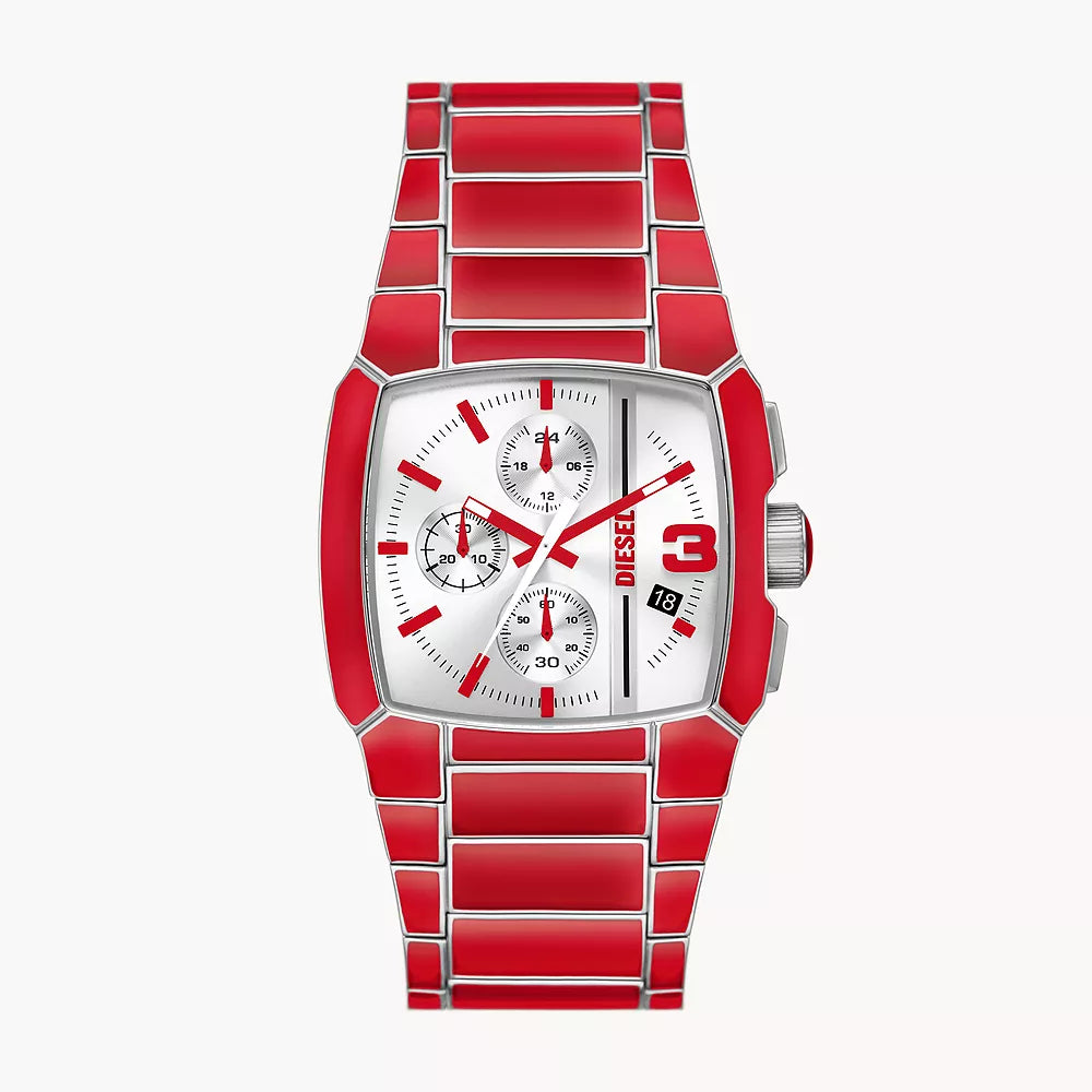 Reloj de pulsera Diesel Cliffhanger para hombre, de 40 mm, color rojo y plateado