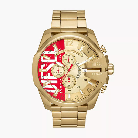 Reloj cronógrafo de pulsera Diesel Mega Chief para hombre de 51 mm, dorado