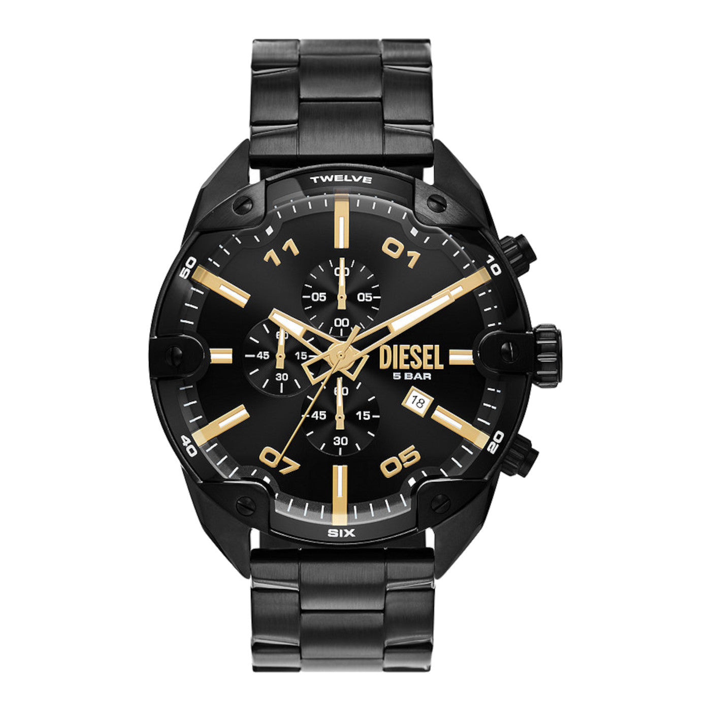 Reloj cronógrafo de pulsera para hombre Diesel Spiked de 49 mm, color negro