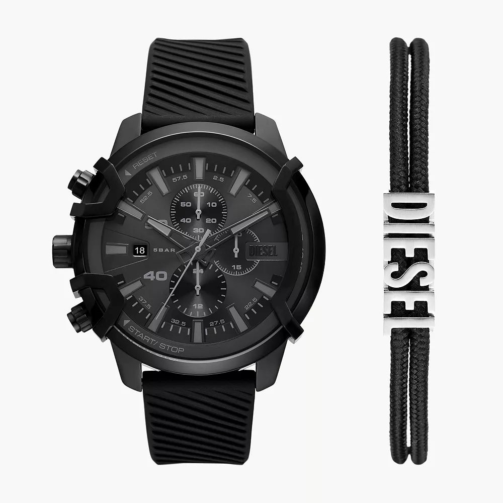 Diesel Griffed Men's 48mm Chronograph Strap Watch and Bracelet Gift Set - Black