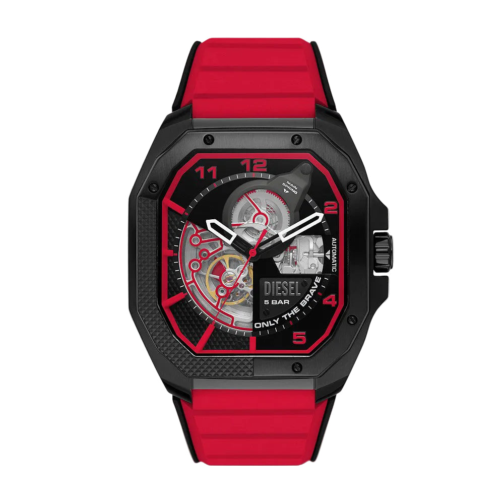 Diesel Flayed Men's 47mm Automatic Bracelet Watch - Black/Red