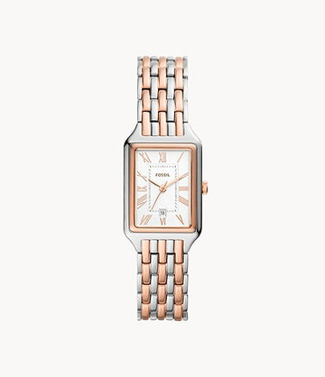 Reloj Fossil Raquel con tres manecillas y fecha para mujer, de 23 mm, de cuarzo y acero inoxidable, dorado, rosa y dorado