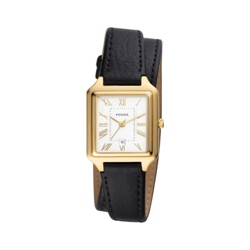 Reloj de cuarzo con correa de piel para mujer Fossil Raquel con fecha y tres manecillas de 23 mm, color negro