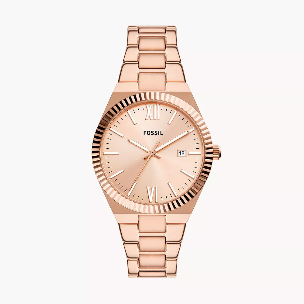 Reloj Fossil Scarlette para mujer, pulsera con fecha y tres manecillas, 38 mm, oro rosa