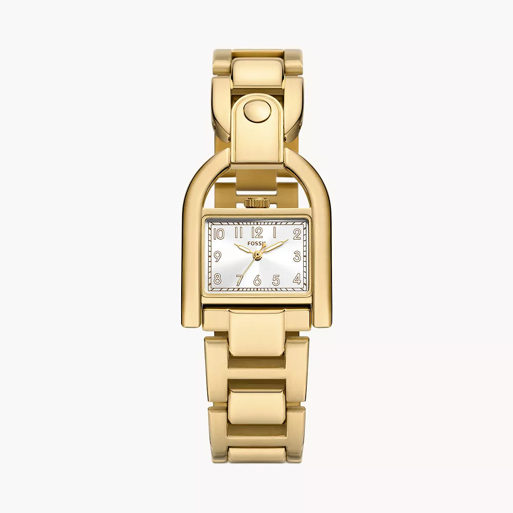 Reloj Fossil Harwell para mujer con pulsera de oro de 28 mm y tres manecillas, esfera plateada