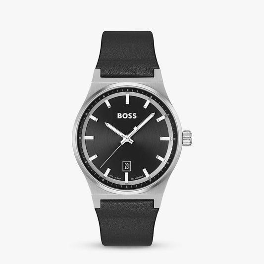 Hugo Boss Candor Men's 41mm Quartz Leather Strap Watch - Black