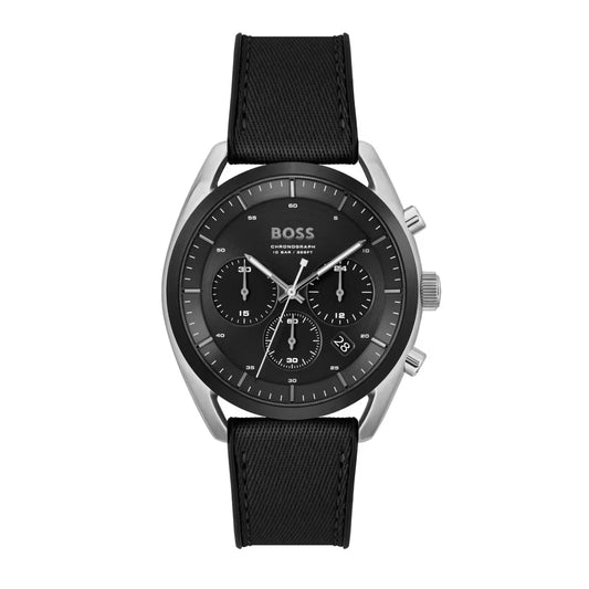 Reloj cronógrafo Boss Taper de 44 mm con correa de silicona para hombre, color negro