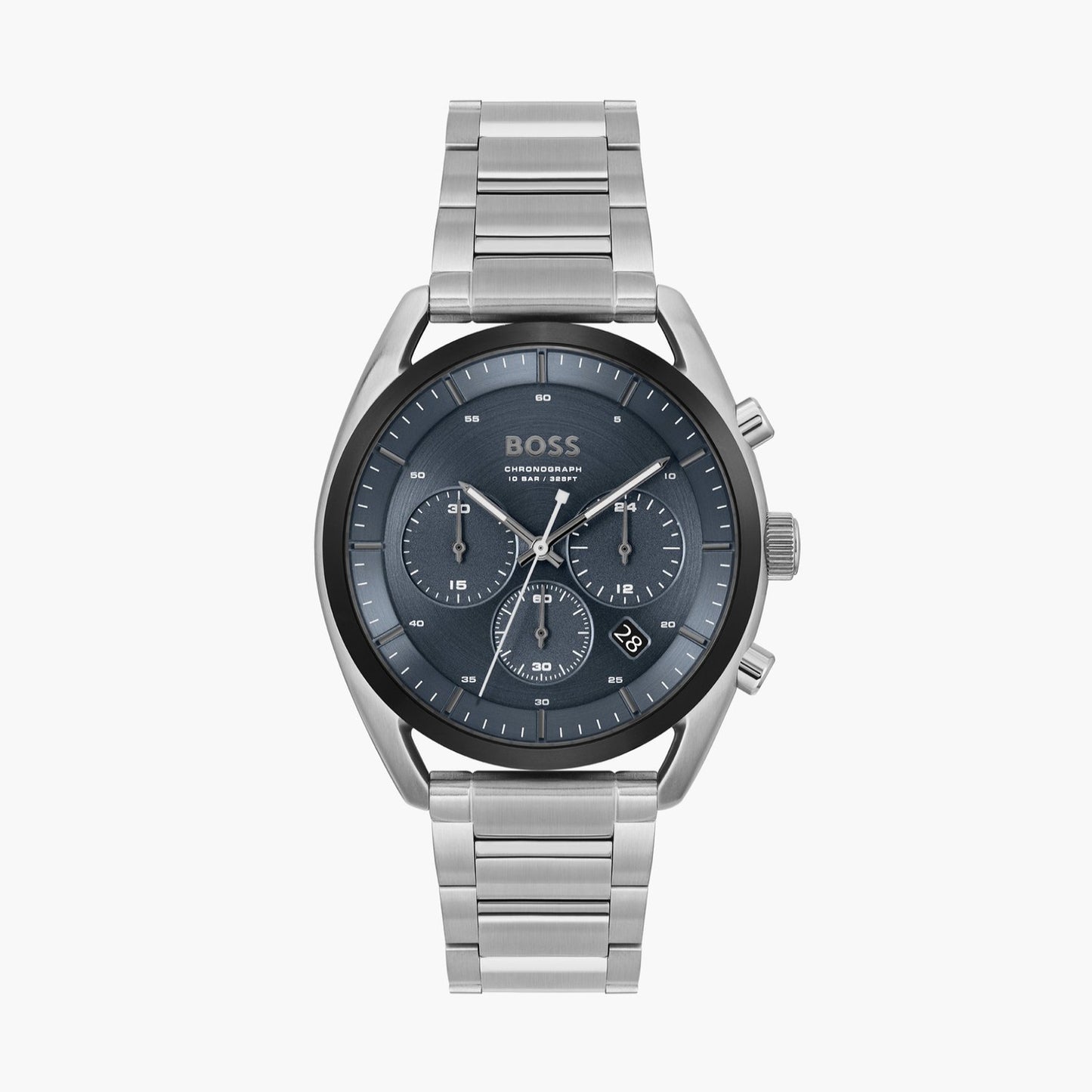 Boss Top Men 44mm Chronograph Silver Bracelet Watch - Blue Dial