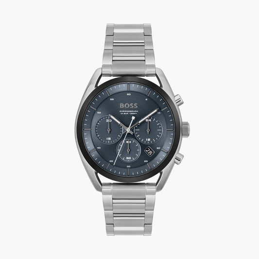 Boss Top Men 44mm Chronograph Silver Bracelet Watch - Blue Dial