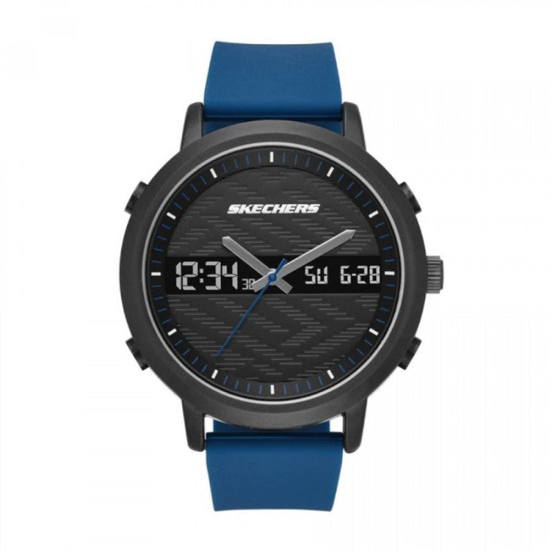 Reloj analógico-digital Skechers Lawndale para hombre, correa azul, 46 mm, esfera negra