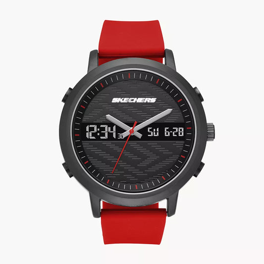 Reloj analógico-digital Skechers Lawndale para hombre, correa roja, 46 mm, esfera negra