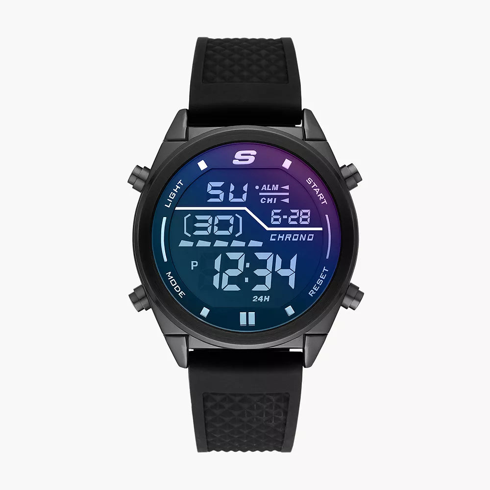 Reloj digital Skechers Kentwood para hombre, correa negra, 45 mm, esfera azul