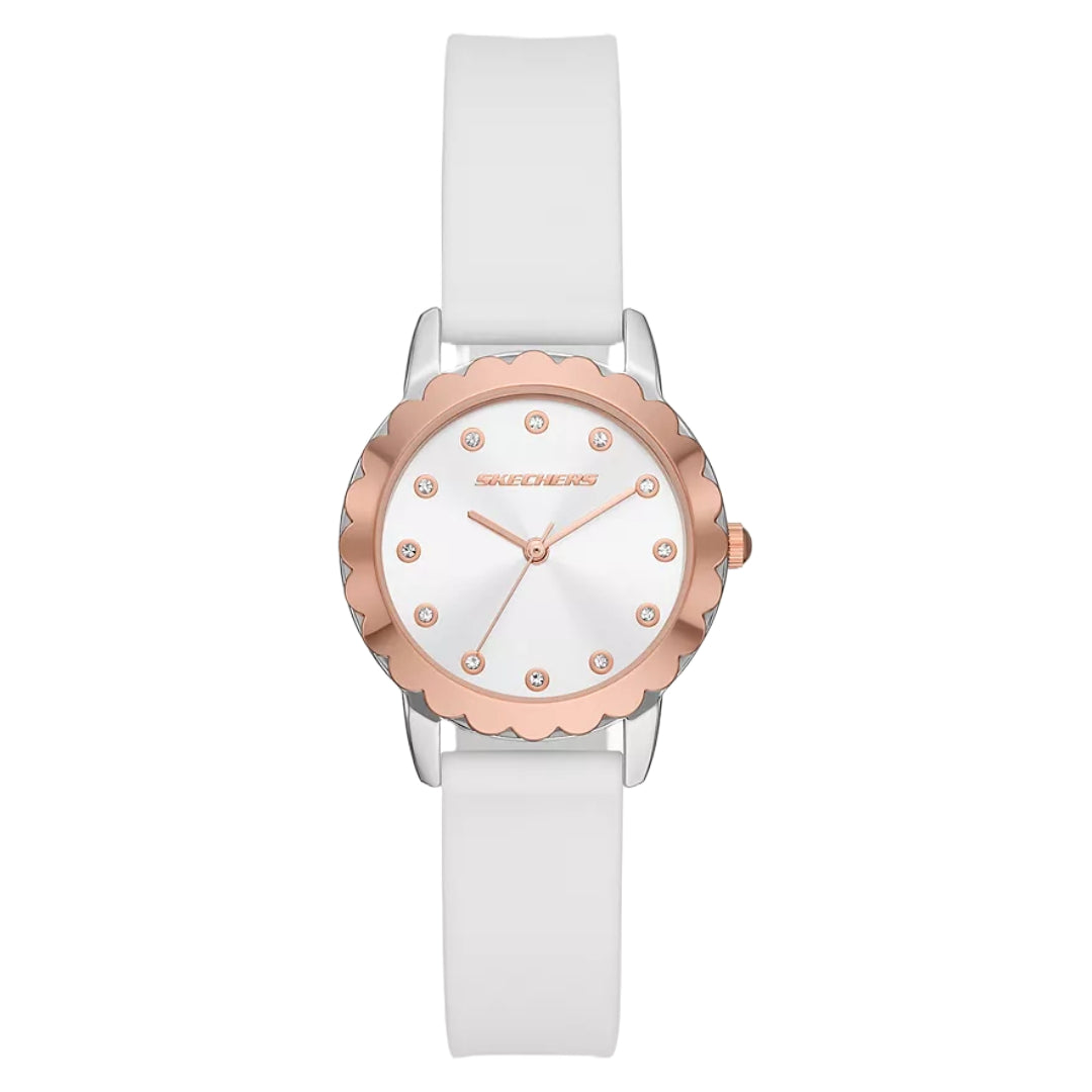 Reloj analógico de cuarzo de metal y silicona en tono blanco, plateado y oro rosa de 30 mm para mujer de Skechers Anaheim