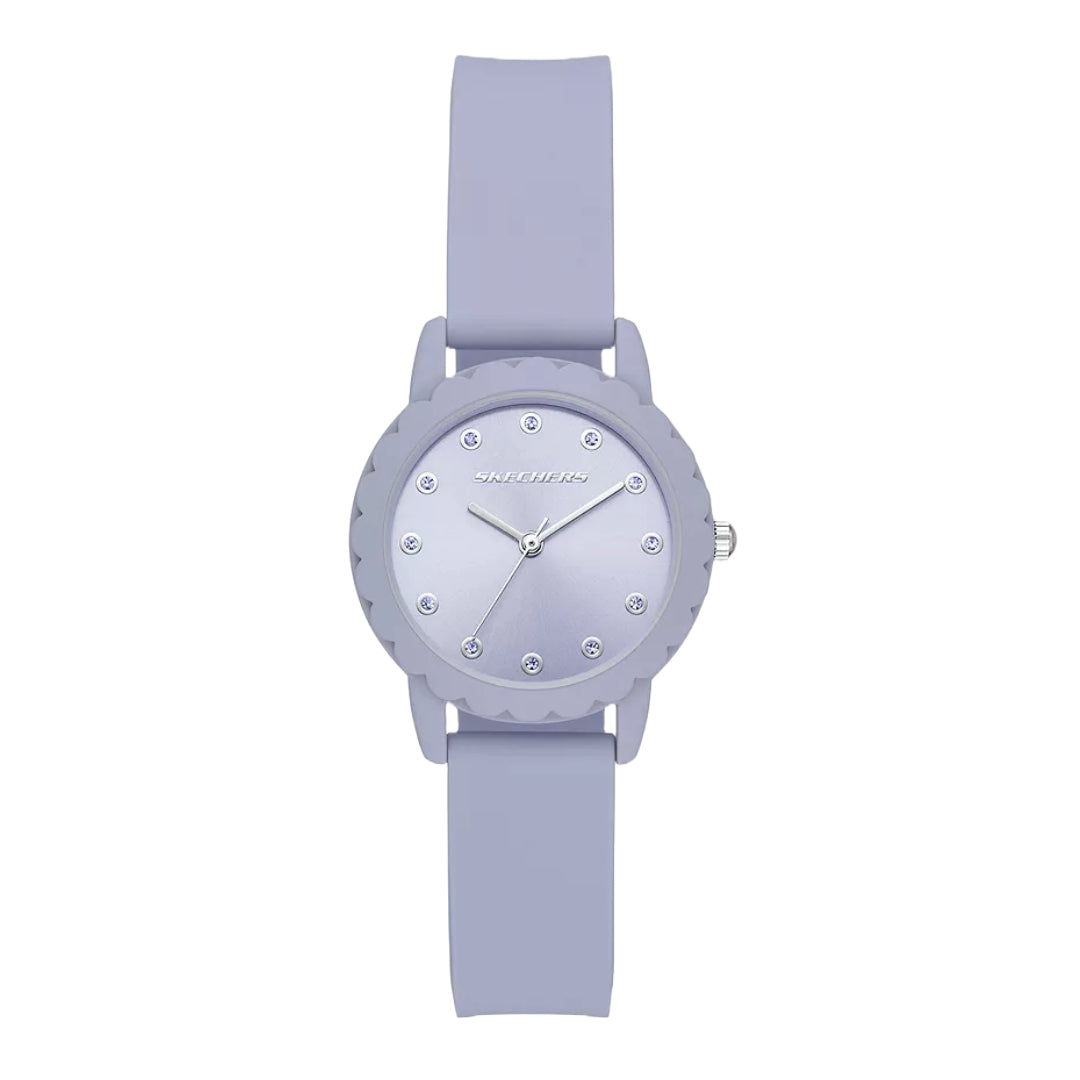 Reloj analógico de cuarzo de silicona y metal morado de 30 mm para mujer de Skechers Anaheim