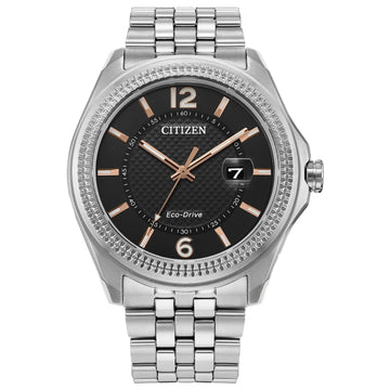 Reloj Citizen Corso para hombre con pulsera de acero inoxidable Eco-Drive Ring de 42 mm y esfera negra 