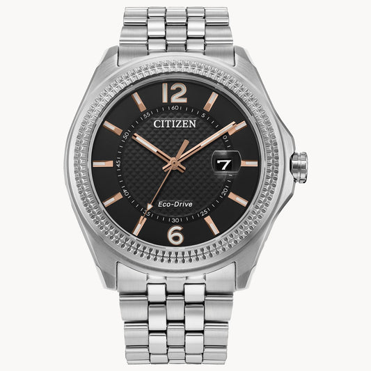 Reloj Citizen Corso para hombre con pulsera de acero inoxidable Eco-Drive Ring de 42 mm y esfera negra 