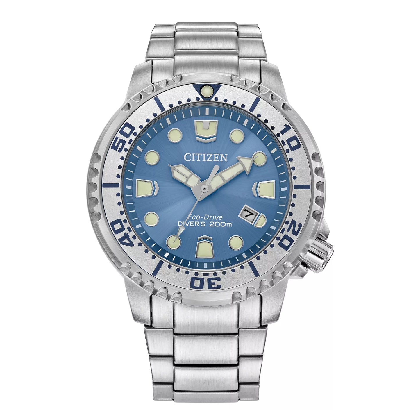 Reloj Citizen Eco-Drive de acero inoxidable para hombre de 44 mm con esfera azul claro